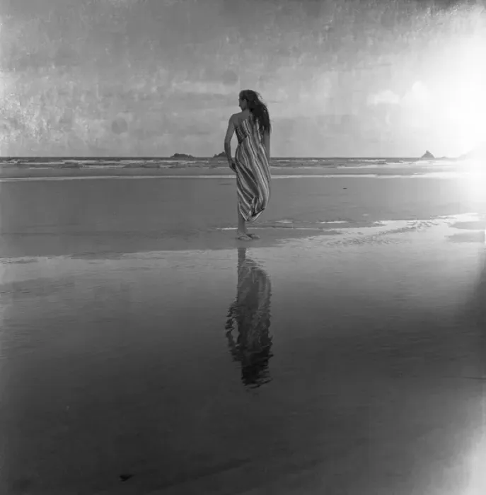 Framed Print : Woman on a twilight beach Framed Print : Woman on a twilight beach