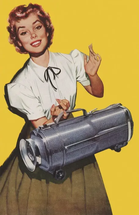 Framed Print : Woman and Vacuum Cleaner Date: 1955 Framed Print : Woman and Vacuum Cleaner Date: 1955
