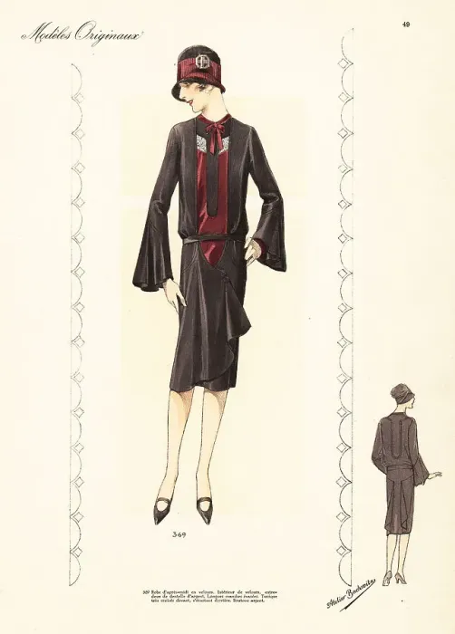 Framed Print : Woman in velvet afternoon dress and cloche hat with buckle Framed Print : Woman in velvet afternoon dress and cloche hat with buckle