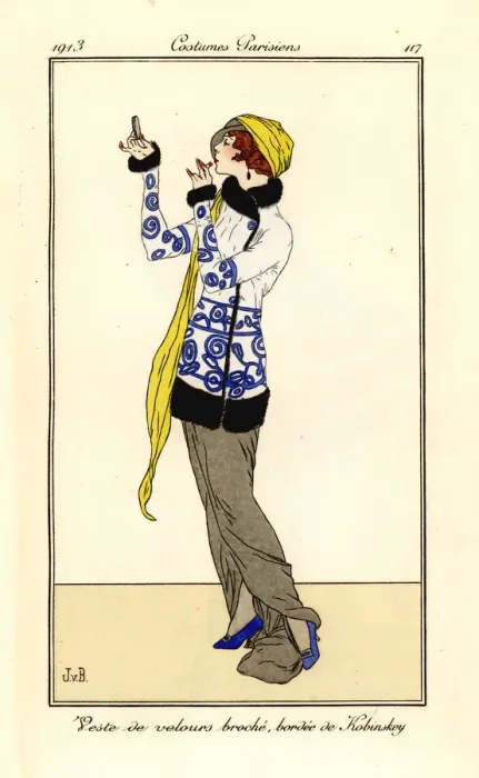 Framed Print : Woman in velvet waistcoat with Kolinski fur trim, 1913 Framed Print : Woman in velvet waistcoat with Kolinski fur trim, 1913