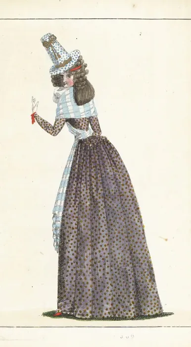 Framed Print : Woman in violet caraco and petticoat, 1790 Framed Print : Woman in violet caraco and petticoat, 1790