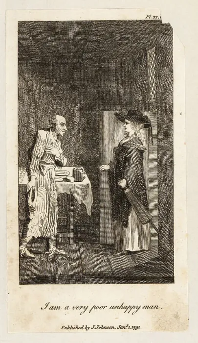 Framed Print : A woman visits the home of a miser, 18th century Framed Print : A woman visits the home of a miser, 18th century