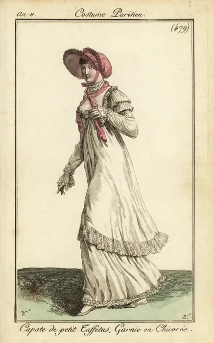 Framed Print : Woman in walking dress trimmed with lace, Paris, 1803 Framed Print : Woman in walking dress trimmed with lace, Paris, 1803
