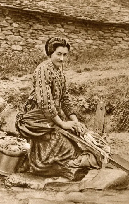 Framed Print : Woman washing clothes, Savoie district, France Framed Print : Woman washing clothes, Savoie district, France