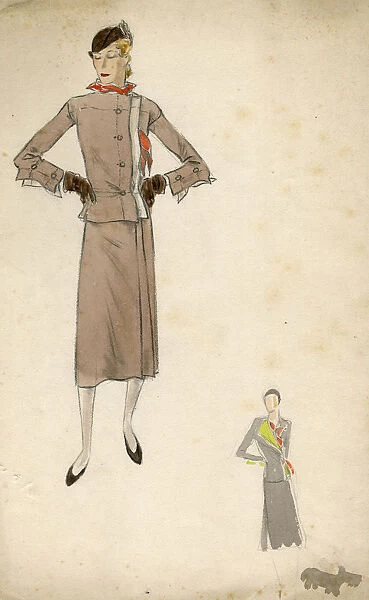 Woman wearing beige suit 1930s