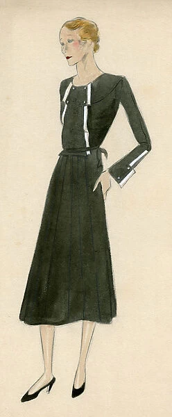 Woman wearing black dress 1930s