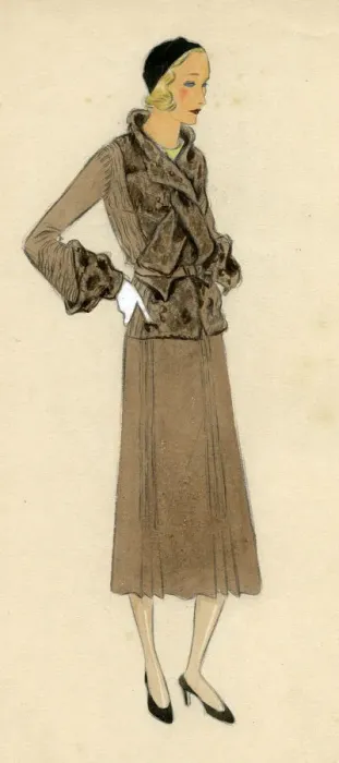 Framed Print : Woman wearing brown skirt and jacket 1930s Framed Print : Woman wearing brown skirt and jacket 1930s