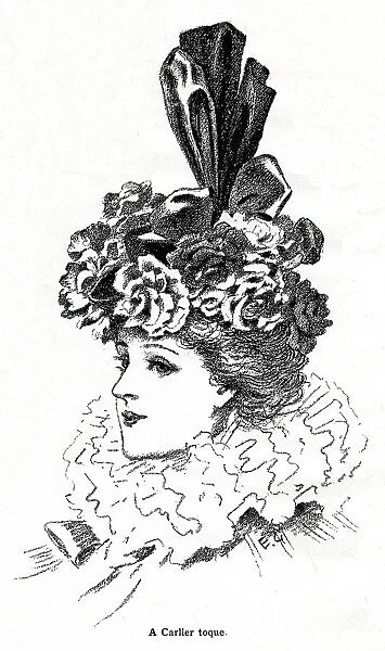 Woman wearing a carlier hat 1897