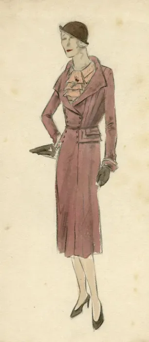 Framed Print : Woman wearing dusky pink suit 1930s Framed Print : Woman wearing dusky pink suit 1930s