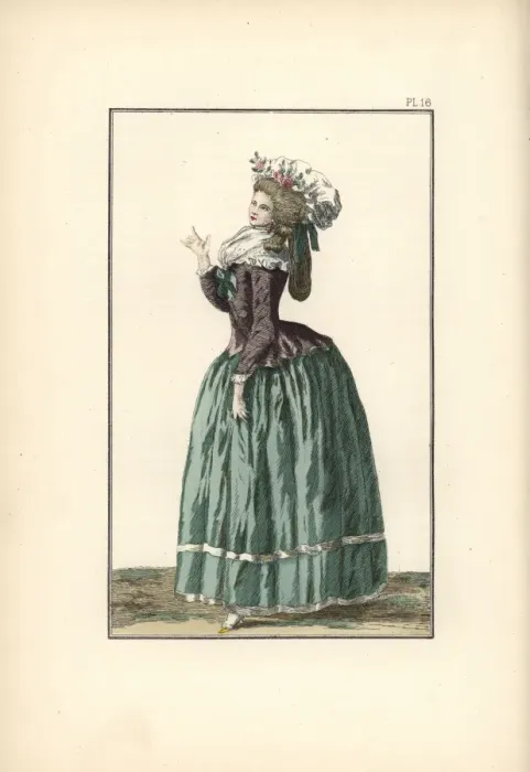 Framed Print : Woman wearing an English-style dress with peasant Framed Print : Woman wearing an English-style dress with peasant