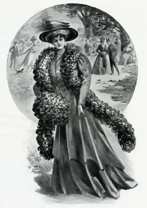Framed Print : Woman wearing feather boa and muff 1907 Framed Print : Woman wearing feather boa and muff 1907