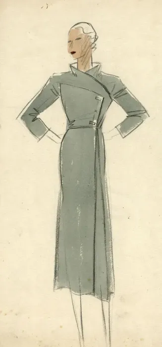 Framed Print : Woman wearing grey wrap-around coat 1930 Framed Print : Woman wearing grey wrap-around coat 1930