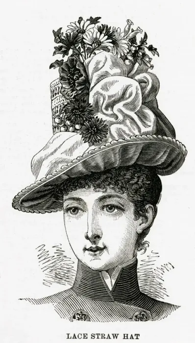 Framed Print : Woman wearing lace straw hat with deep maize shade, trimmed with maize crepe Framed Print : Woman wearing lace straw hat with deep maize shade, trimmed with maize crepe