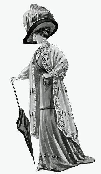 Woman wearing piped tunic skirt 1909