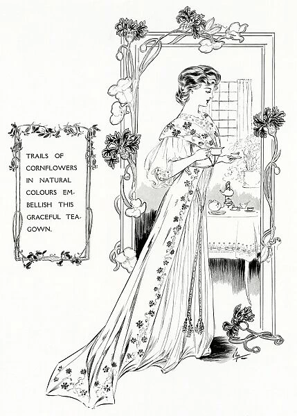 Woman wearing tea gown 1907