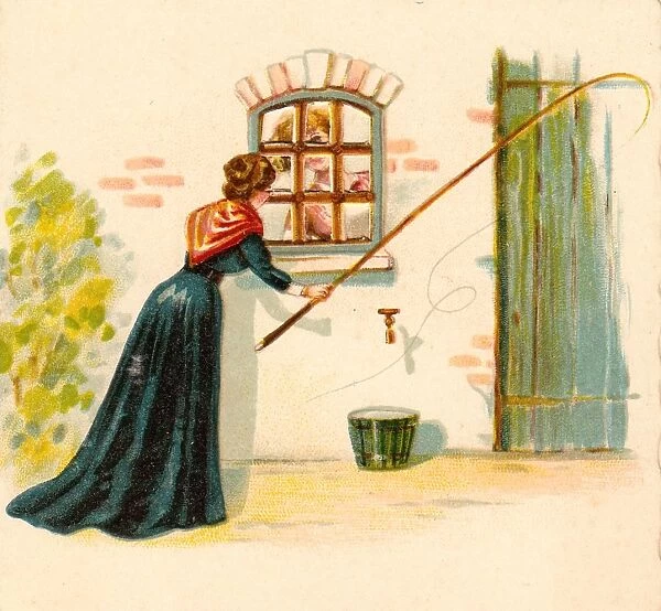 Woman with whip on a comic card