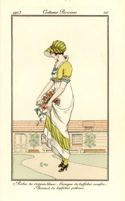 Framed Print : Woman in white crepon dress with taffeta jacket and hat Framed Print : Woman in white crepon dress with taffeta jacket and hat