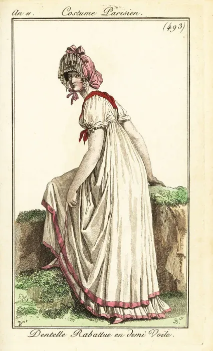 Framed Print : Woman in white dress with pink border, 1803 Framed Print : Woman in white dress with pink border, 1803