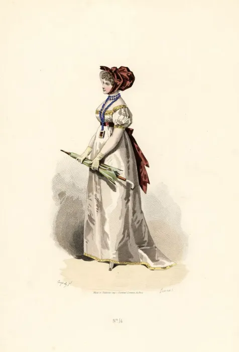 Framed Print : Woman in white dress with straw-coloured trim Framed Print : Woman in white dress with straw-coloured trim