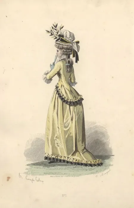 Framed Print : Woman in wig, bonnet trimmed with foliage Framed Print : Woman in wig, bonnet trimmed with foliage