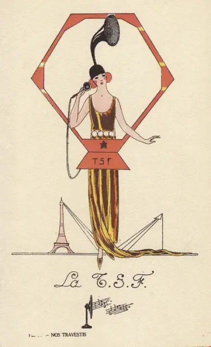 Framed Print : Woman in wireless telephone (le TSF) costume Framed Print : Woman in wireless telephone (le TSF) costume