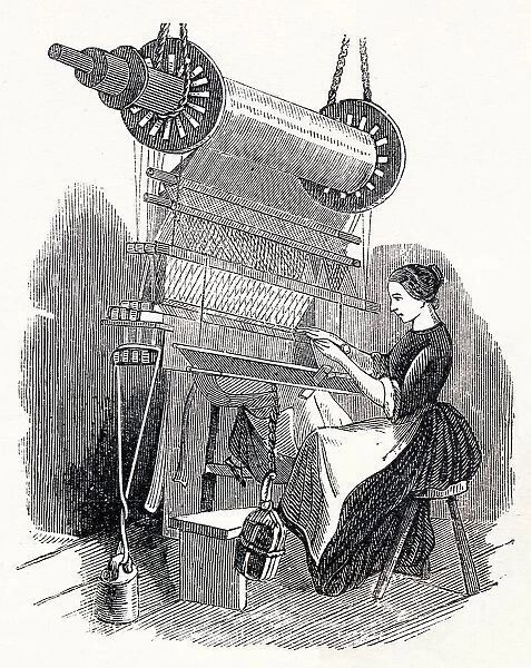 Woman Working a Foot Pedalled Power Loom 1854