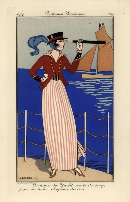 Framed Print : Woman in yachting outfit holding a telescope Framed Print : Woman in yachting outfit holding a telescope