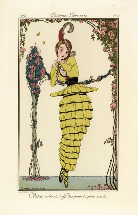 Framed Print : Woman in yellow taffeta afternoon dress Framed Print : Woman in yellow taffeta afternoon dress