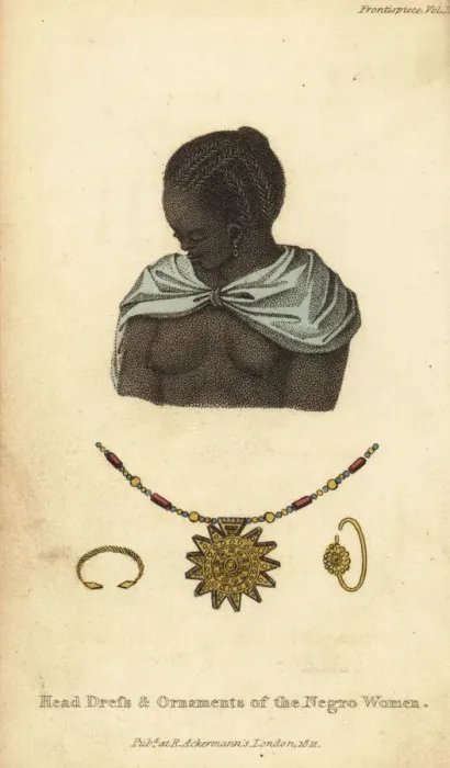 Framed Print : Womans hairstyle and jewelry, Senegambia, 18th century Framed Print : Womans hairstyle and jewelry, Senegambia, 18th century