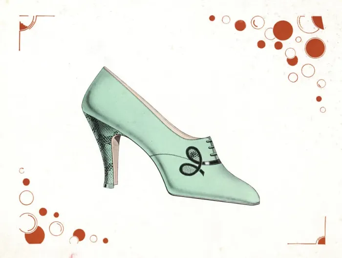 Framed Print : Womans laced shoe design in pale green leather, 1930 Framed Print : Womans laced shoe design in pale green leather, 1930