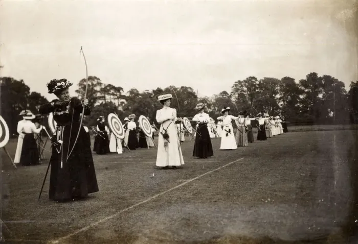 Framed Print : Women Archers - Kent vs. Surrey at Beddington, Surrey Framed Print : Women Archers - Kent vs. Surrey at Beddington, Surrey