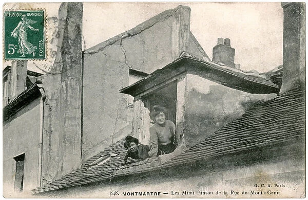Women at attic window, Montmartre, Paris, France