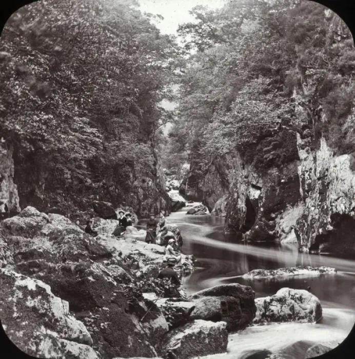 Framed Print : Women on the banks of a rocky stream, Wales Framed Print : Women on the banks of a rocky stream, Wales