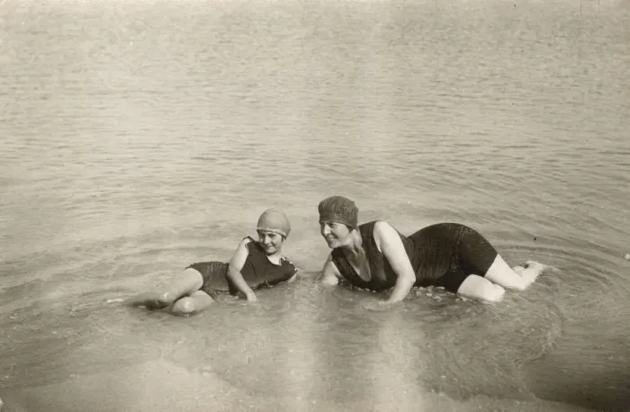 Framed Print : Two women bathing in the sea, Normandy, France Framed Print : Two women bathing in the sea, Normandy, France