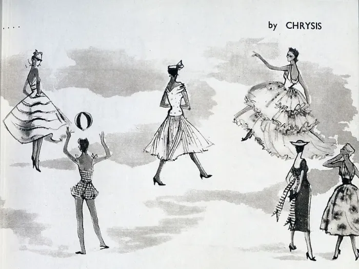 Framed Print : Women on a beach, illustrating the season's fashions. Date: 1954 Framed Print : Women on a beach, illustrating the season's fashions. Date: 1954