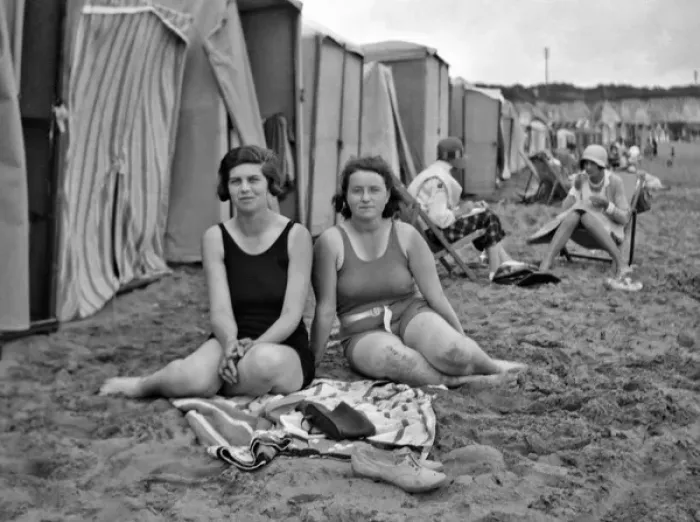 Framed Print : Women on a beach at a seaside resort Framed Print : Women on a beach at a seaside resort