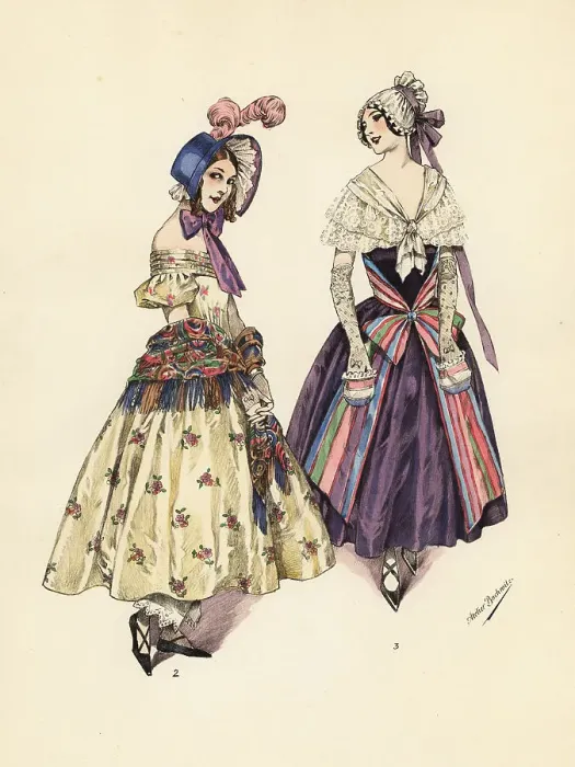Framed Print : Women in Biedermeier fancy-dress costumes Framed Print : Women in Biedermeier fancy-dress costumes
