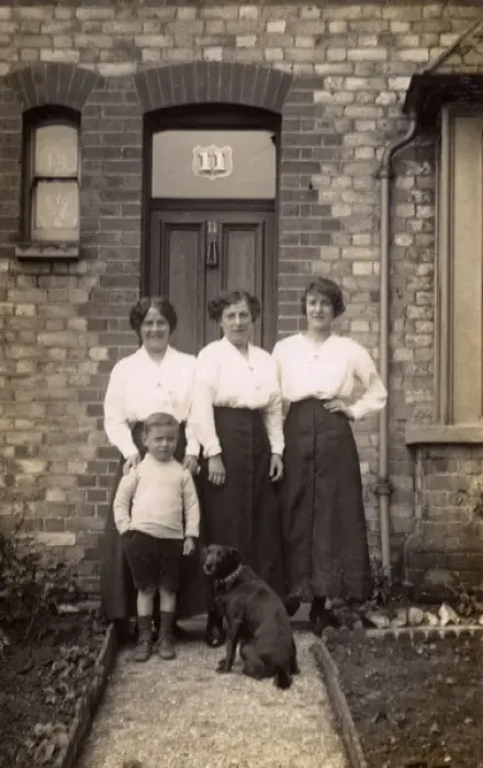 Framed Print : Three women and a boy with a dog Framed Print : Three women and a boy with a dog