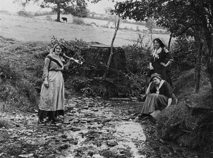 Framed Print : Women by a brook, 1890s Framed Print : Women by a brook, 1890s