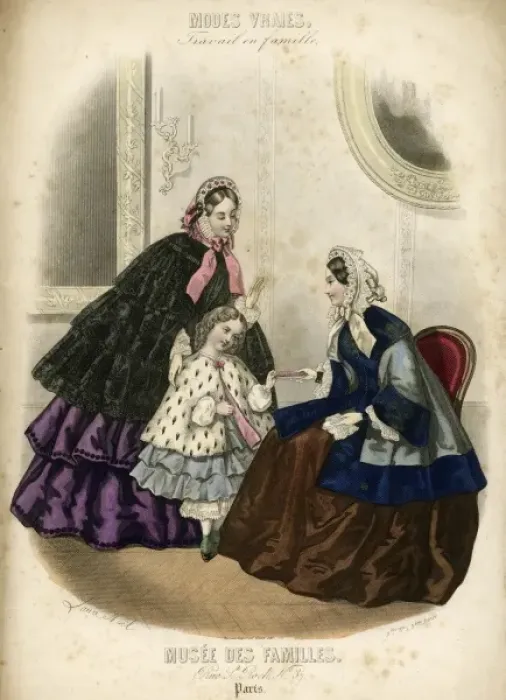 Framed Print : Two women and a child in the latest French fashions Framed Print : Two women and a child in the latest French fashions