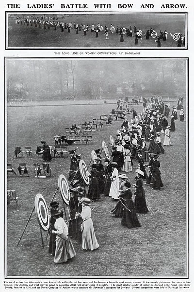 Women competitors at Ranelagh, Dublin, playing in a competition. Date: 1909