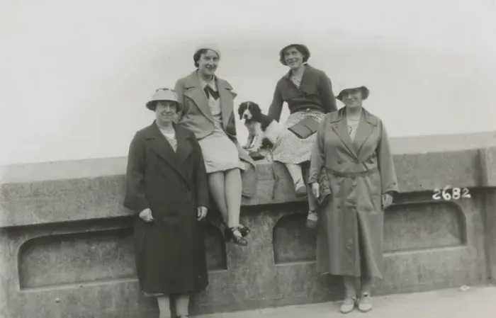 Framed Print : Four women and a dog on holiday Framed Print : Four women and a dog on holiday