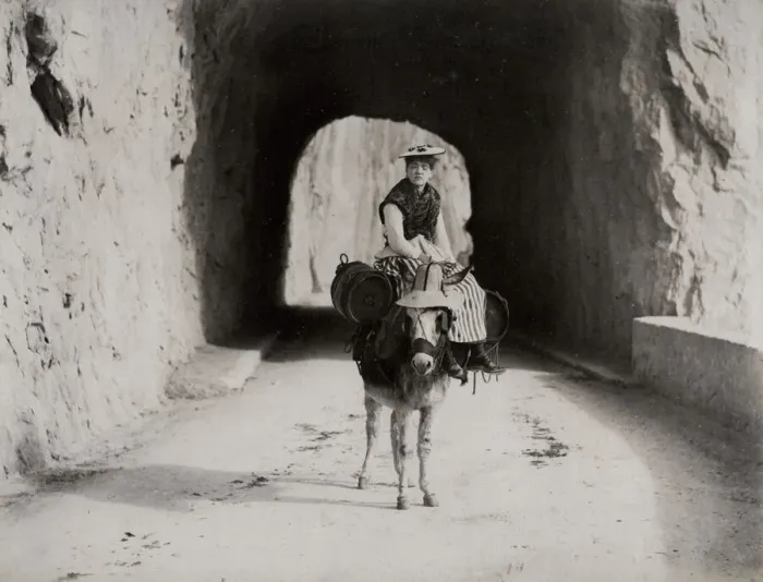 Framed Print : Women on a donkey, southern Europe Framed Print : Women on a donkey, southern Europe