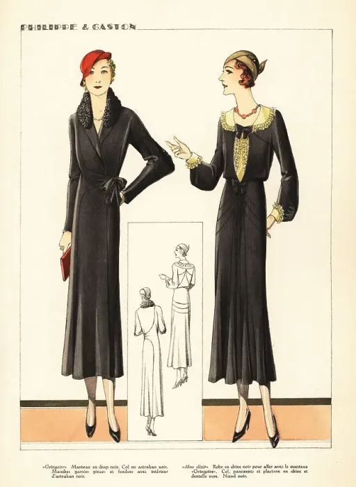 Framed Print : Women in dress and coat ensemble by Philippe & Gaston, 1931 Framed Print : Women in dress and coat ensemble by Philippe & Gaston, 1931