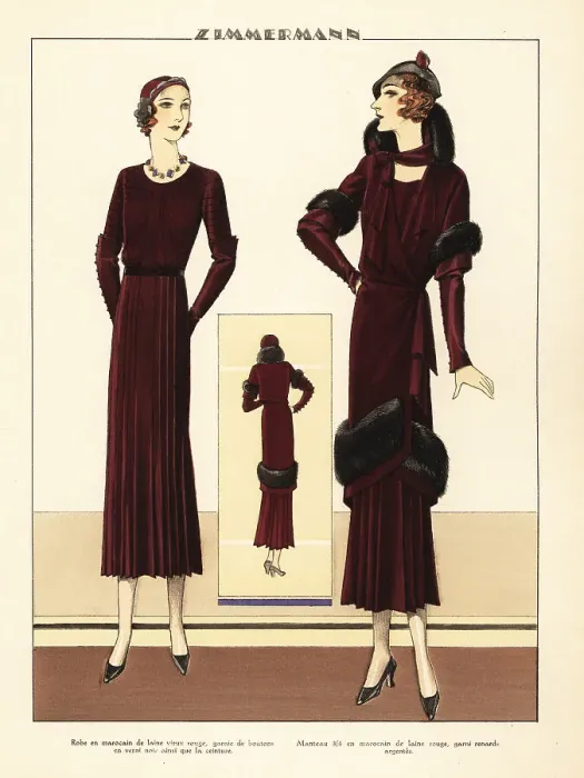 Framed Print : Women in dress and coat of red wool by Zimmermann, 1931 Framed Print : Women in dress and coat of red wool by Zimmermann, 1931