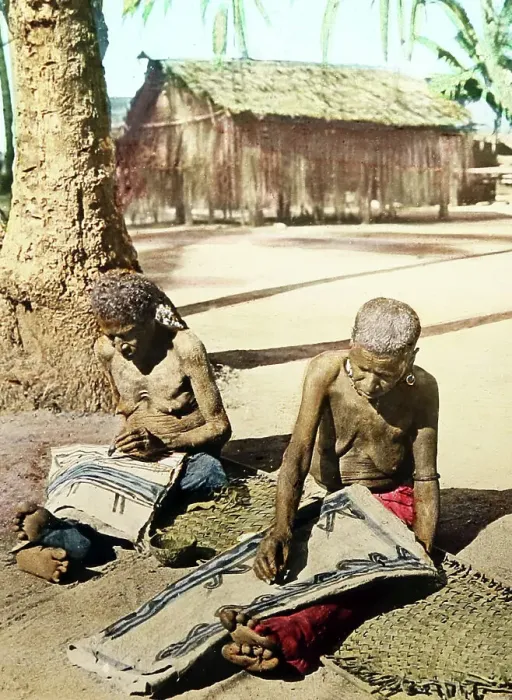 Framed Print : Women dress making in Papua New Guinea, Victorian period Framed Print : Women dress making in Papua New Guinea, Victorian period