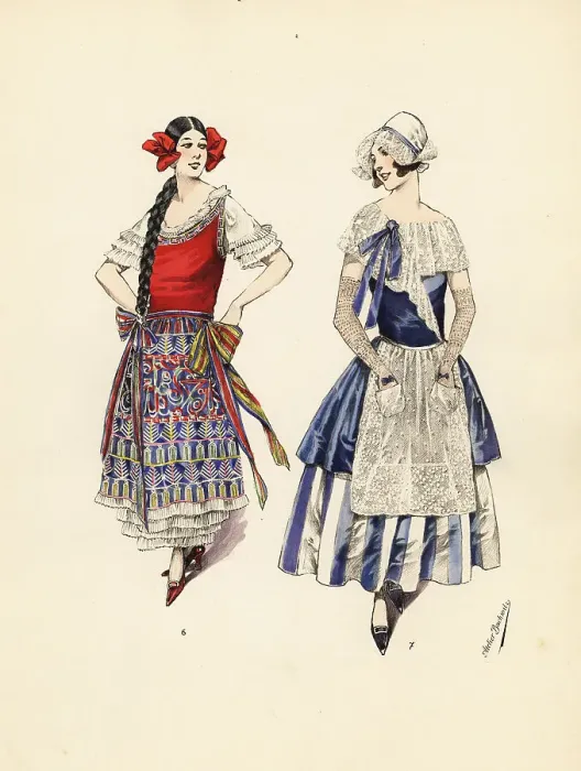 Framed Print : Women in fancy dress costumes as Slav and Dutch girls Framed Print : Women in fancy dress costumes as Slav and Dutch girls