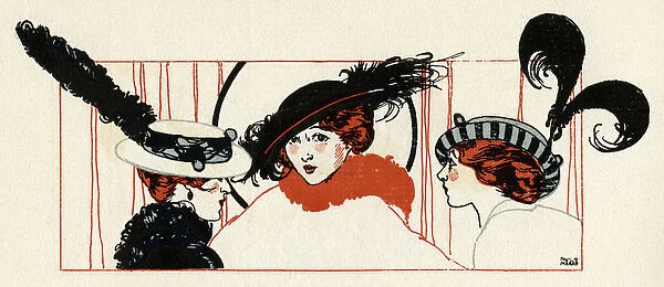 Women with feathered hats 1913