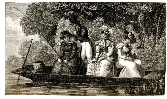 Framed Print : Women fishing from a punt Framed Print : Women fishing from a punt