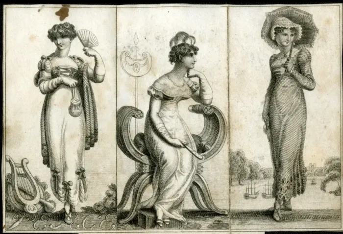 Framed Print : Three women in Georgian style costume
